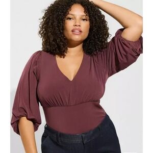 Torrid Plum‎ Balloon Sleeve V-Neck Cinched Bodysuit Top size 1